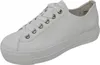 A white leather sneaker is shown from a side angle against a white background. Voir les images du produit