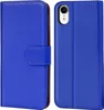 A blue flip case for a smartphone is shown, with the phone inside on the right and the case closed on the left. Produktbild-Vorschau