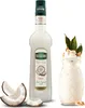 A bottle of Mathieu Teisseire coconut syrup is displayed alongside coconut slices and a decorated drink in a pineapple-shaped glass. Voir les images du produit