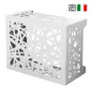 A white, modern air conditioner cover with an artistic, abstract pattern. Produktbild-Vorschau