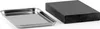 A stainless steel tray and a black rectangular object, likely a lava stone, are placed on a white background. Produktbild-Vorschau
