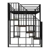 A loft bed with stairs and shelves, viewed from the front. Voir les images du produit
