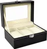 An open black watch organizer with three compartments and a clear lid. Náhled obrázku produktu
