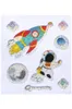 A collection of space-themed glitter stickers on a white background. Produktbild-Vorschau
