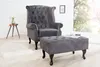 Podnožka CHESTERFIELD ze starožitného mikrovlákna šedá Náhled obrázku produktu 2