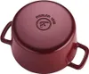 The underside of a burgundy cast iron pot with handles is shown against a white background. Produktbild-Vorschau