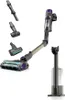 A cordless stick vacuum cleaner with various attachments and a charging stand, displayed against a white background. Anteprima dell’immagine prodotto