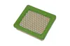 A square air filter with a green frame and a tan and gray mesh filter material, isolated on a white background. Anteprima dell’immagine prodotto