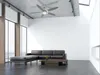 A modern living room with a large window and a black sectional sofa. Anteprima dell’immagine prodotto