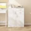 A white cabinet with drawers and doors, placed next to a desk with a computer monitor. Náhled obrázku produktu
