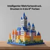 A colorful 3D printed castle model displayed on a wooden surface. Produktbild-Vorschau