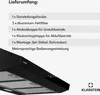 A list of items included in the delivery of a product, with a partial view of the product itself. Produktbild-Vorschau