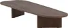 A modern, oval-shaped coffee table with a dark wood finish. Produktbild-Vorschau