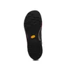 The sole of a black and red hiking shoe is shown against a white background. Produktbild-Vorschau