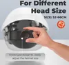 A hand is shown adjusting the size of a white helmet using a knob. Produktbild-Vorschau