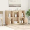 A wooden sideboard with multiple compartments, some open and some closed with doors, displaying various dishes and cups. A chair is partially visible on the left, and a plant is on the right. Anteprima dell’immagine prodotto