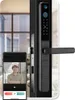 A smart lock with a camera is shown on a door, with a smartphone displaying a video feed of a delivery person. Náhled obrázku produktu
