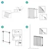 Collage of four images showing the installation steps of a radiator. Produktbild-Vorschau