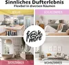 A collage of four different rooms (kitchen, bedroom, bathroom, living room) with a central logo. Produktbild-Vorschau