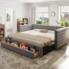 A bedroom with a sofa bed, drawers, and stuffed animals. Produktbild-Vorschau