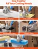 A collage of images showing a hot wire cutter being used to cut various materials like foam, KT board, polyethylene, and rubber. The text indicates the versatility of the tool. Anteprima dell’immagine prodotto