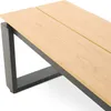 A close-up view of a modern garden bench with a wooden top and dark metal legs, set against a white background. Produktbild-Vorschau