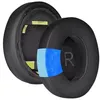 Close-up of two black headphone ear pads, one showing internal components and the other with a blue overlay highlighting a feature. Náhled obrázku produktu