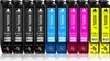 A collection of printer ink cartridges arranged in a row. Produktbild-Vorschau