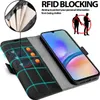 A product image showcasing a phone case with RFID blocking technology and card slots, along with marketing text and graphics. Produktbild-Vorschau
