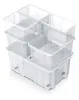 A stack of clear plastic storage boxes with white rims and bases, arranged in a staggered formation on a white background. Voir les images du produit
