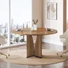A round wooden conference table with laptops and vases in a modern office setting with a city view. Anteprima dell’immagine prodotto