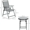 A diagram showing the dimensions of a folding table and two chairs. Náhľad obrázku produktu
