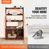 A split image showing a cat litter box enclosure on the left and a cat using a litter box on the floor on the right, with marketing text overlay. Podgląd zdjęcia produktu