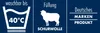 Three blue panels with white icons and text related to product features. Produktbild-Vorschau