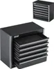 A black metal toolbox with multiple drawers is shown, with one drawer partially open. Náhled obrázku produktu