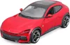 A red Ferrari Purosangue model car is shown from a slightly elevated front-side angle against a white background. Podgląd zdjęcia produktu