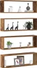 Four separate wooden shelves are displayed vertically against a white background, each with different decorative items. Náhled obrázku produktu