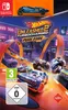 A vibrant and dynamic scene depicting Hot Wheels cars racing on a track, set against a backdrop of a neon-lit arcade. Produktbild-Vorschau