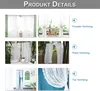 Collage of images showing different applications of white lace curtains, including window, patio, and door settings. Produktbild-Vorschau
