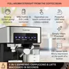 A close-up shot of a coffee machine with descriptive text and icons highlighting its features. Náhľad obrázku produktu