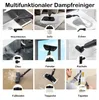 A collage of images showing different uses and accessories of a multifunctional steam cleaner. Produktbild-Vorschau