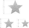 Three silver glitter stars of different sizes are shown against a white background, with measurement indicators for each star. Produktbild-Vorschau
