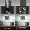 A split image showing two different modes of a kitchen hood: exhaust and recirculation. The top half shows the internal mechanism and airflow, while the bottom half shows the hood above a stovetop with pots, illustrating its function. Icons and text explai Produktbild-Vorschau