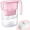 A pink and clear water filter pitcher with a white filter cartridge shown next to it. Podgląd zdjęcia produktu