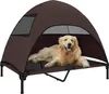 A golden retriever dog is lying on a raised pet bed with a brown canopy. Anteprima dell’immagine prodotto