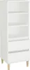 A white highboard with two drawers and three shelves, standing on four wooden legs. Náhľad obrázku produktu