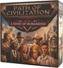 A board game box with a collage of diverse historical figures and architectural styles. Produktbild-Vorschau