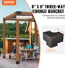 A family is having a meal outdoors under a pergola, with a product diagram of a corner bracket shown. Náhled obrázku produktu