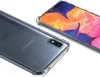 A transparent protective case for a Samsung Galaxy A10 phone is shown from two angles against a white background. Produktbild-Vorschau