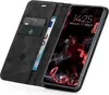 A black flip case for a smartphone, open to reveal the phone screen and card slots. Produktbild-Vorschau